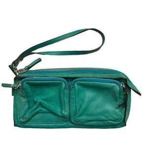Rabeanco green leather wristlet clutch bag